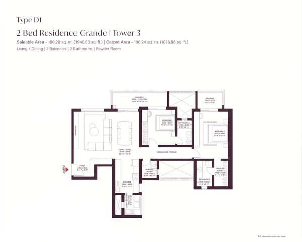 SOBHA Crescent 2 BHK Floor Plan