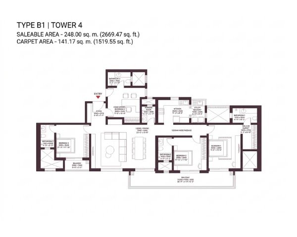 SOBHA Crescent 4 BHK Floor Plan